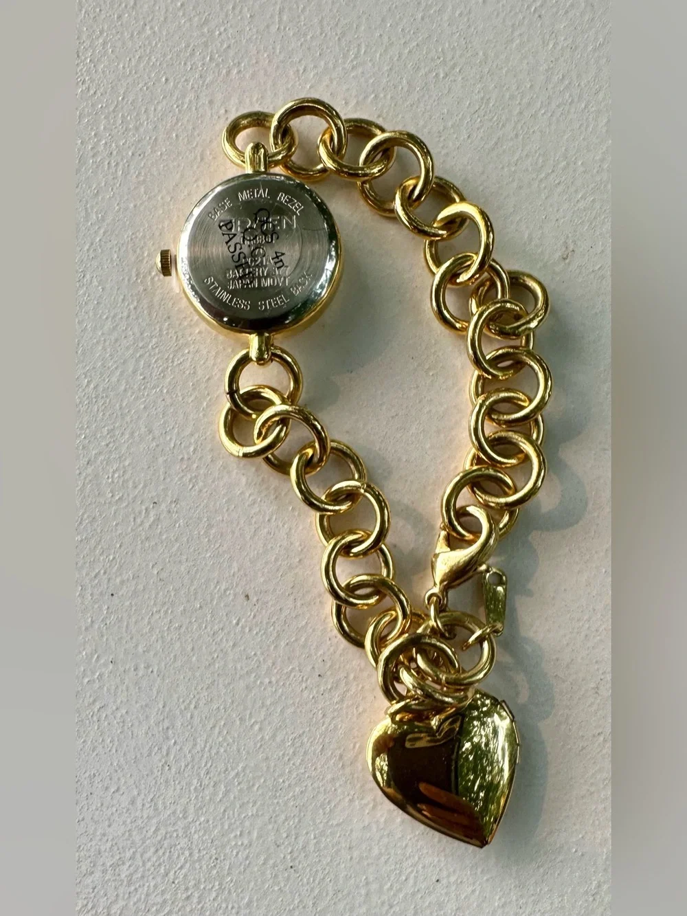 Gold-Tone Heart Charm Bracelet Watch - Unbranded